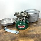 Vintage Coleman 502 Single Burner Stove With Coleman Cook Kit And Heater Drum