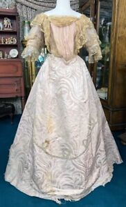 #24-053, 1890's Lavender Silk Brocade & Lace Ballgown Possibly French