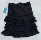 NWT Karen Millen Ruffle Black Skirt Women's Size 6 Black 100% Silk MSRP $205