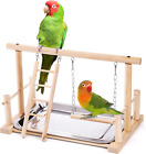 New ListingBird Playground Natural Wood Bird Perch Stand with Ladder Swing Exercise