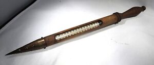 Antique Primitive Food Thermometer Wood Brass Case C3490