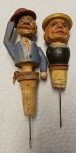 Vintage Wine Cork Bottle Stopper Mechanical Hat Tip & Haus Woman With Hat Lot 2