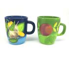 Laurie Gates Navy Blue & Green Fruit Veggies Coffee Mug Cup Gates Ware Lot of 2