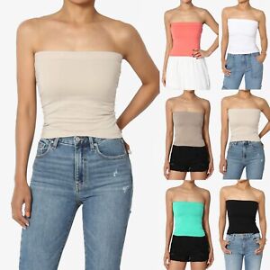 Women's Built in Shelf Bra No-Slip Cotton Cropped Tube Top With Side Ruching