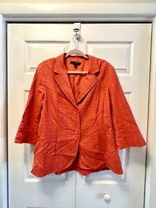 Lafayette 148 New York Size 16 Coral Orange Textured 3/4 Sleeve Blazer Jacket