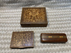 Lot of 3 Vintage Wood Trinket/Jewelry Boxes, Intricate Inlay, Hinged/Sliding Lid