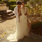 Elegant A-Line Wedding Dresses V-Neck Sleeveless Appliques Ruffles Bridal Gowns