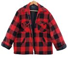 Vtg Brewster Jacket Men XL Red Blk Buffalo Plaid Flannel Wool Linen Quilted 80s