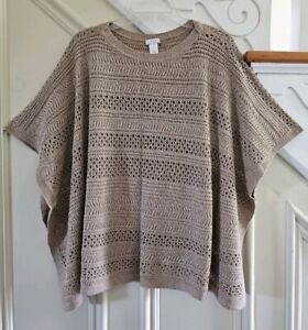J. Jill Light Open-Stitch Ruana Poncho Sweater Cotton Blend Oatmeal Size S-L