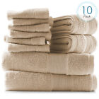 10Pc Towel Set Bath Towels Hand Towels Washcloths 100% Cotton 600 GSM Ultra Soft
