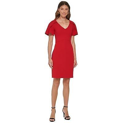 St. John Women's Dress Sz 16 Flutter Sleeve Sheath Red