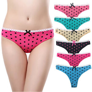 3 6 12 Pcs Lot Women's Cute Dot Cotton Thongs Everday Panties Underwear,XS S M