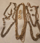 Vintage 3 gold tone metal jewelry lot multi-chain necklaces, earrings#5-6C