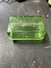 Vintage Block Optic Green Depression Uranium Glass Covered Butter Dish
