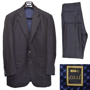 ZILLI PARIS Suit 40US 50IT Black/Purple Wool Cashmere Silk Hanger,Garment Bag