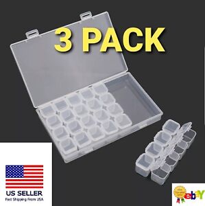 3-Pack 28 Slots Clear Jewelry Box Case Container Organizer Storage, DIY Craft
