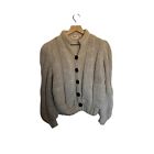 Ann Wi Vintage 80's mohair wool blend cardigan Hand knit oatmeal Small