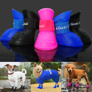 4pcs Waterproof Dog Rain Boots Non-Slip Small Medium Dogs Shoes Pet Snow Booties