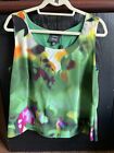 Akris for Bergdorf Goodman Top Womens 16 Green Floral Silk Sleeveless Shirt