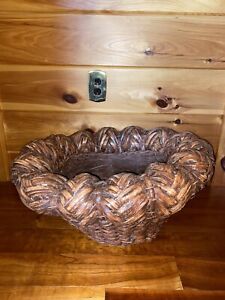 VINTAGE Large Oval Woven Wooden Primitive Laundry Basket HAND MADE 26x22x13