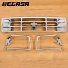 HECASA For Ford F150 F250 F350 Bronco 1992-1997 Grille Headlight Door Kit Chrome