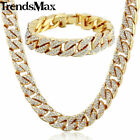 14mm Miami Curb Cuban Yellow Gold Filled Necklace Bracelet Set Men Chain Jewelry