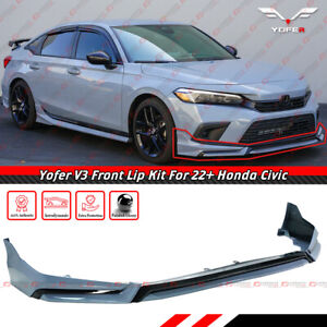 For 2022-24 Honda Civic Yofer V3 Black Sonic Gray Front Bumper Lip Splitter Kit (For: Honda Civic)