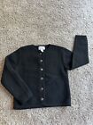 Vintage Tally Ho sz S 100% Wool Women's Sweater Cardigan Gold Buttons BLACK E24