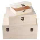 3-Pack Large Unfinished Wood Box with Locking Clasp - 12.6x9.4x6 Inches Natur...