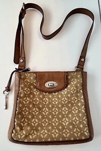FOSSIL Long Live Vintage Canvas/Leather Crossbody Bag #ZB5347