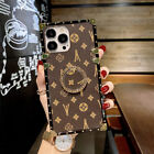 For iPhone 15 Pro 14 13 12 11 XS XR 6 7 8 Luxury Leather Ring Holder Square Case