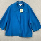 Cj Bank Cardigan Jacket 3X Plus Blue 100% Wool 3/4 Sleeve New