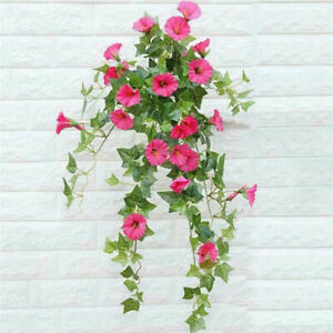 Artificial Hanging Basket Fake Silk Morning Glory Flower Vine Home Wedding Decor