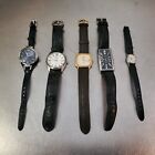 Black Leather Watch Lot Of 5: Seiko, Fossil, Gruen, Activa Swiss, Timex