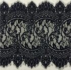 3 Yards Black Floral Embroidered Eyelash French Mesh Lace Trim/14 inches Wide