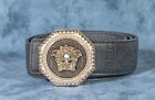 Versace Black Leather Belt With Gold Colored Medusa Head Buckle