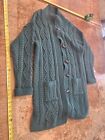Aran Crafts Ireland Merino Wool Toggle Button Long Cardigan Sweater Green S #S60