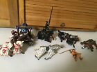LOT OF 4 SCHLEICH MEDIEVEL HORSES, 2 KNIGHTS, BATTERING RAM, PAPO CROCODILE TOO!