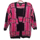 Vintage Retro Mohair Small Cardigan Sweater Pink Green  Plaid