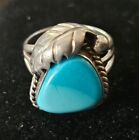 Southwestern-Sterling Silver Feather-Turquoise, Vintage Unmarked Ring, Size 5