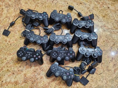 Lot of 10 Black PlayStation 2 Dualshock 2 Wired Controller SCPH-10010 Tested PS2