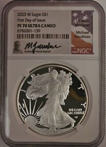 New Listing2023 W  American Silver Eagle NGC Proof 70 Ultra Cameo FDOI  Signed M. Gaudioso
