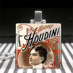 Harry Houdini Necklace Vintage Poster Art Magic Magician Ephemera Pendant Silver