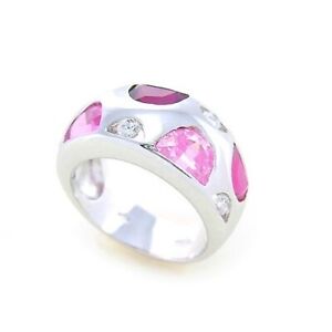 SALE! Sterling Silver 925 Dress Ring Pink & White Half Round Cubic Zirconias NEW