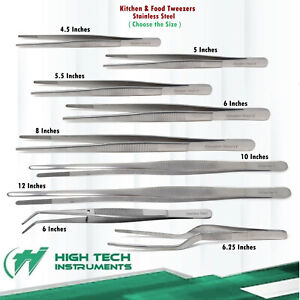 Stainless Steel Tweezers Straight Long Food Tongs Kitchen Chef Serrated Tips