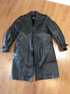 Vintage Men's Black Leather Full Length Trench Coat Size 42R