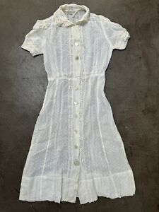 Vintage 1940s 50s White Sheer Polka Dot Lace Dress Small
