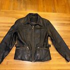 Vintage Womens Black Leather Jacket, 100% Leather w Buckles Size S