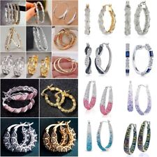 Pretty  Silver Hoop Earrings for Women Cubic Zirconia Wedding Jewelry