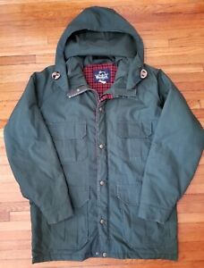 Vintage Woolrich Jacket Green Parka Wool Blanket Lining Size Large Made In USA